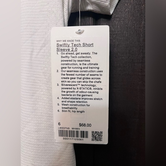 Lululemon Shirt Womens Sz 6 White Short Sleeve Swiftly Tech 2.0 Dallas Texas NWT - Picture 3 of 5